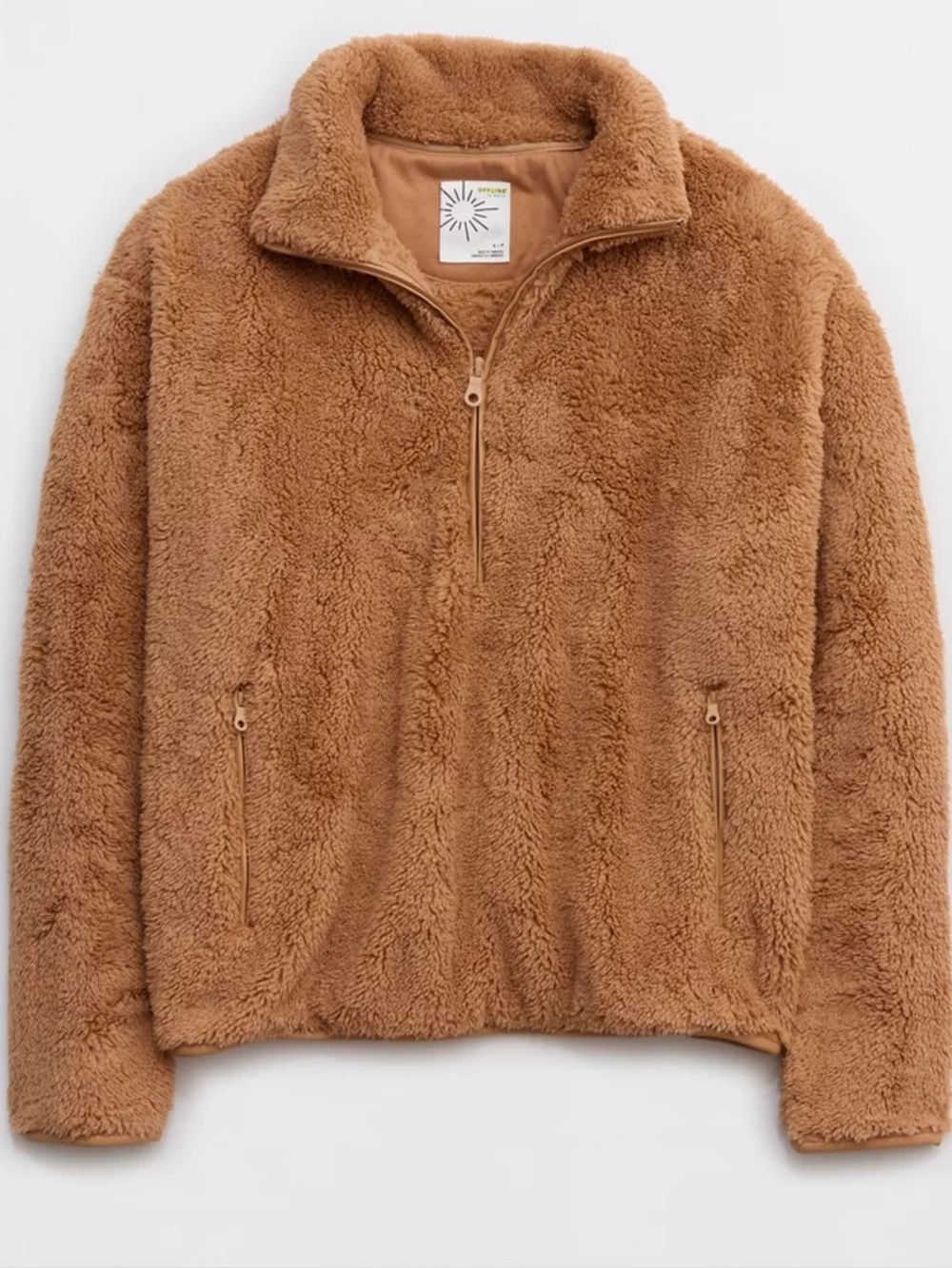 Aerie fluffy Sherpa Cozy quarter Zip Faux Fur Pullover Jacket beach dune xl - Picture 4 of 5
